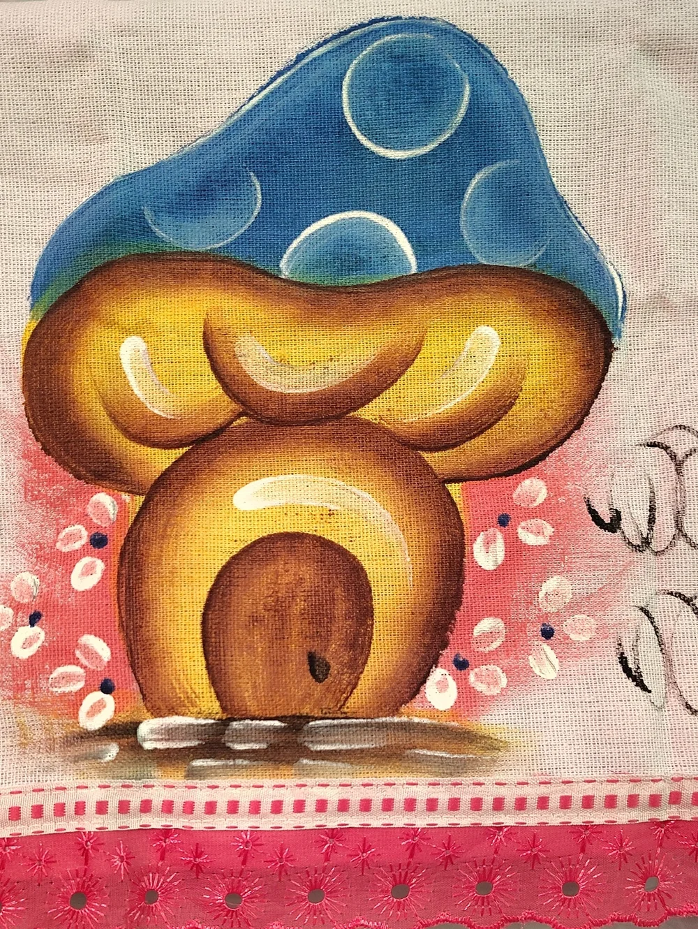 Hand-Painted Fruit & Mushroom Kitchen Towels - Yellow, Blue, Pink Set Of 2